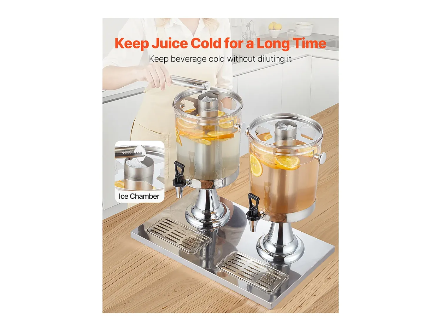 Clearance Distribuidor de Bebidas SucceBuy, Capacidade 2x 8 L, Fonte de Água em Aço Inoxidável e Plástico, Distribuição de Sumo, Limonada, Chá Gelado, Café Prateado