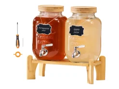 Acessório Vinho E Bar| Distribuidor de Bebidas SucceBuy, Capacidade de 3,8 L, 2 Unidades, Fonte de Água em Vidro, Distribuição de Água, Sumo, Limonada, Chá Gelado, para Café Transparente