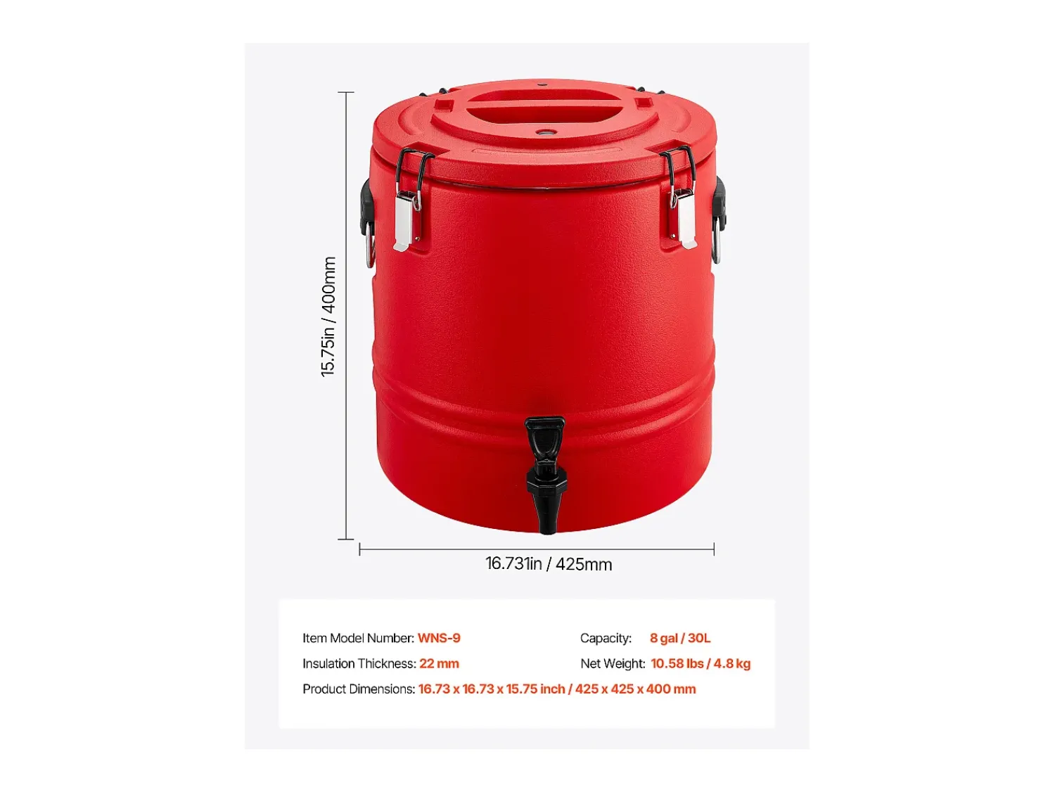 Acessório Vinho E Bar* Distribuidor de Bebidas SucceBuy Isotérmico 30 L, Fonte de Água Quente e Fria Não Elétrica com Torneira, Recipiente Isotérmico de Qualidade Alimentar Vermelho