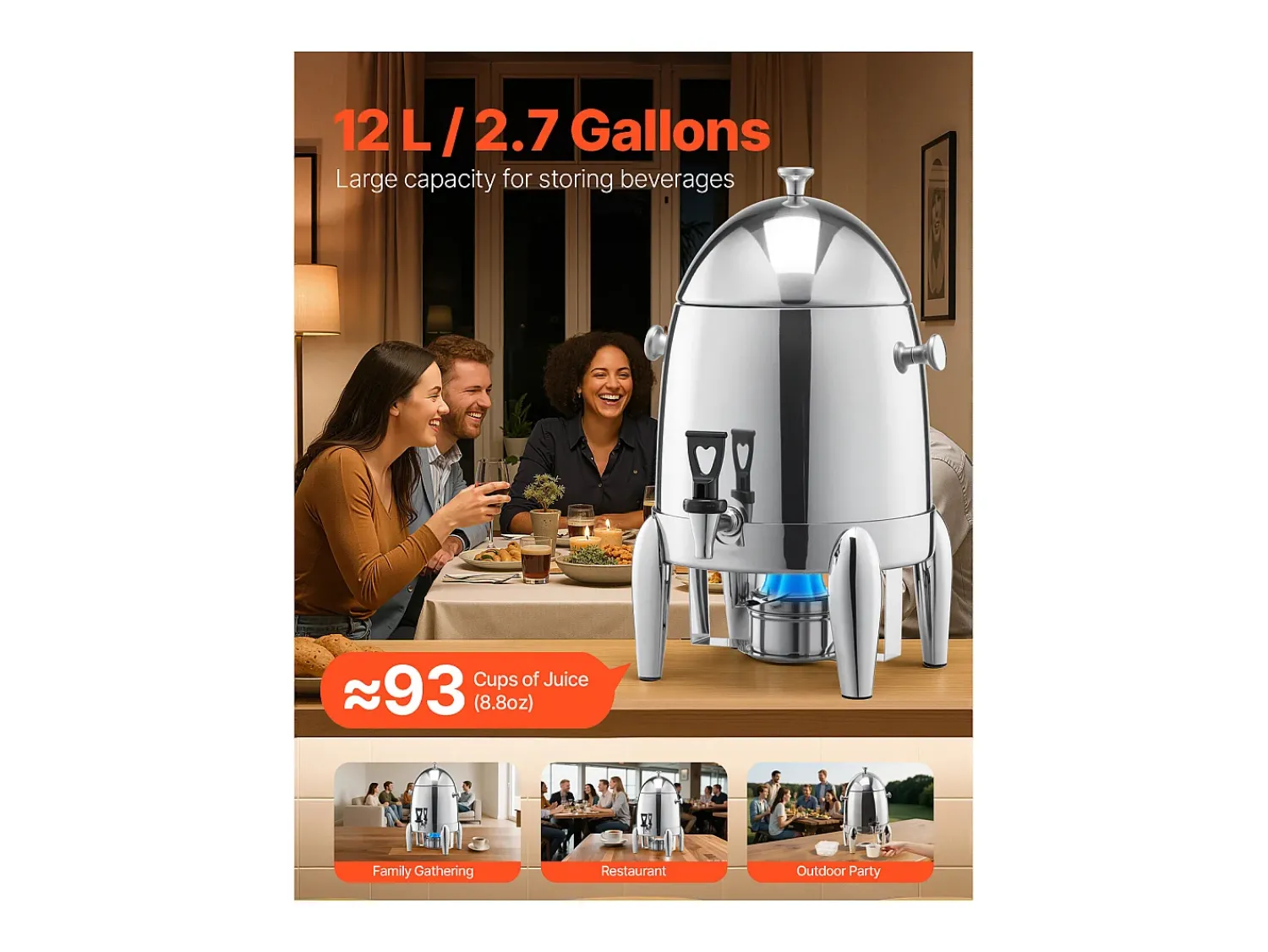 Distribuidor de Bebidas SucceBuy, 12 L, Fonte de Água Quente e Fria em Aço Inoxidável, Distribuição de Chá, para Café^ Acessório Vinho E Bar