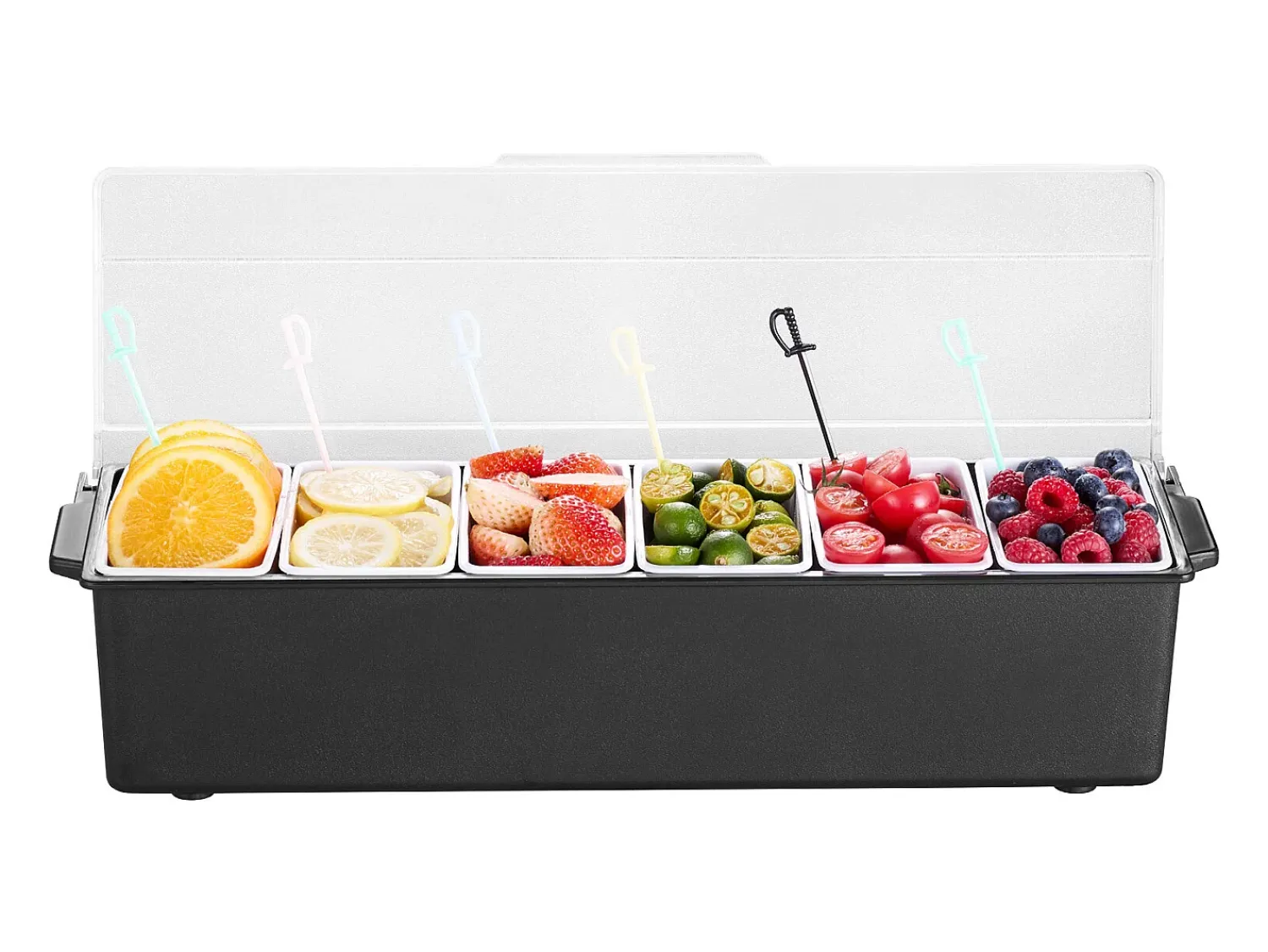 Acessório Vinho E Bar* Distribuidor de Temperos Refrigerado SucceBuy, com 6 Compartimentos e Tampa, 50,3x16,5x11,7 cm Preto