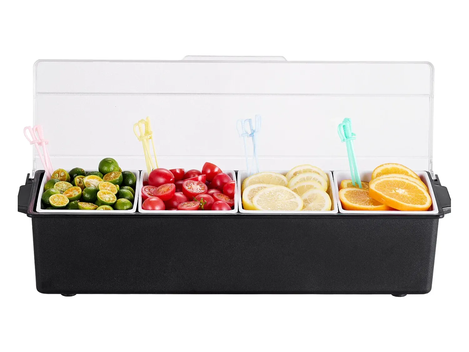Best Distribuidor de Temperos Refrigerado SucceBuy, com 4 Compartimentos e Tampa, 50,3x16,5x11,7 cm Preto