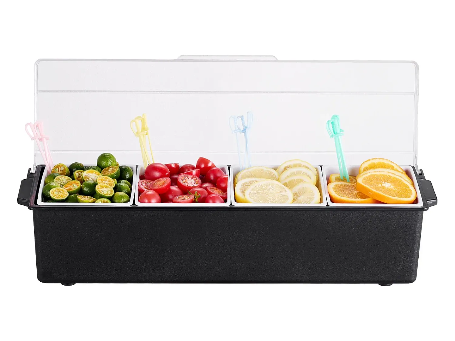 Best Distribuidor de Temperos Refrigerado SucceBuy, com 4 Compartimentos e Tampa, 50,3x16,5x11,7 cm Preto