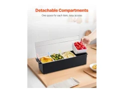 Best Distribuidor de Temperos Refrigerado SucceBuy, com 4 Compartimentos e Tampa, 50,3x16,5x11,7 cm Preto