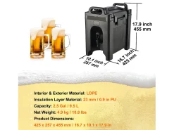 Acessório Vinho E Bar* Distribuidor SucceBuy de Bebidas Isotérmicas de 9.5 L, para Bebidas Quentes e Frias, PEBD de Qualidade Alimentar