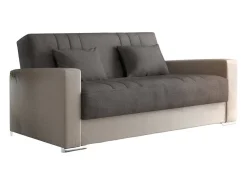 Dmora Divano letto 3 posti Sergio, Divano contenitore in ecopelle e tessuto, Sofà con apertura click-clack e 2 cuscini, 230x96h101 cm, Beige e Grigio^ Sofá