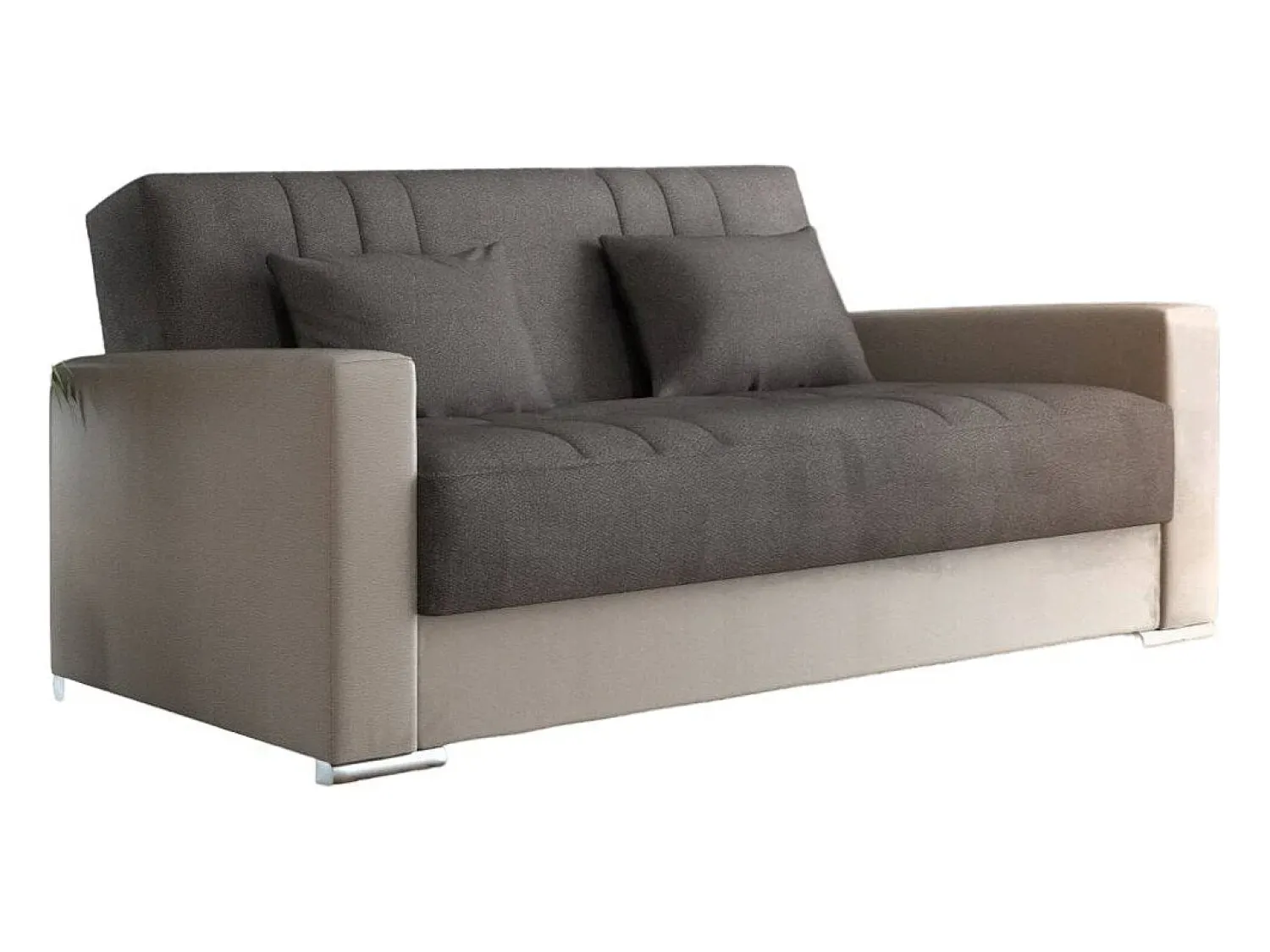 Dmora Divano letto 3 posti Sergio, Divano contenitore in ecopelle e tessuto, Sofà con apertura click-clack e 2 cuscini, 230x96h101 cm, Beige e Grigio^ Sofá