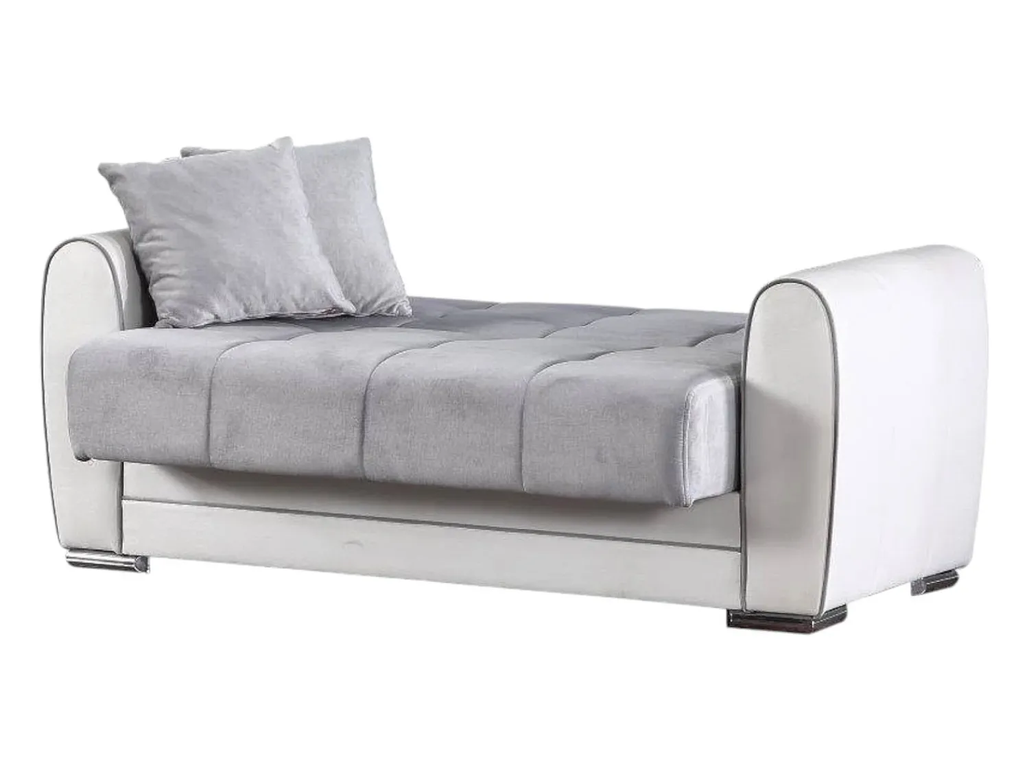 Sofá*Dmora Divano letto con penisola Pablito, Divano contenitore reversibile in ecopelle e tessuto, Sofà apertura click-clack, 163x84h91 cm, Bianco e Grigio Branco