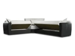 Discount Dmora Divano letto con penisola Matias, Divano contenitore in ecopelle e tessuto, Sofà con apertura click-clack, 305x238h91 cm, Nero e Grigio Chiaro Preto