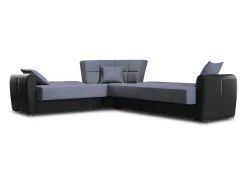 Best Dmora Divano letto con penisola Matias, Divano contenitore ad angolo in ecopelle e tessuto, Sofà con apertura click-clack, 305x238h91 cm, Nero e Grigio Preto