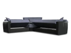 Best Dmora Divano letto con penisola Matias, Divano contenitore ad angolo in ecopelle e tessuto, Sofà con apertura click-clack, 305x238h91 cm, Nero e Grigio Preto