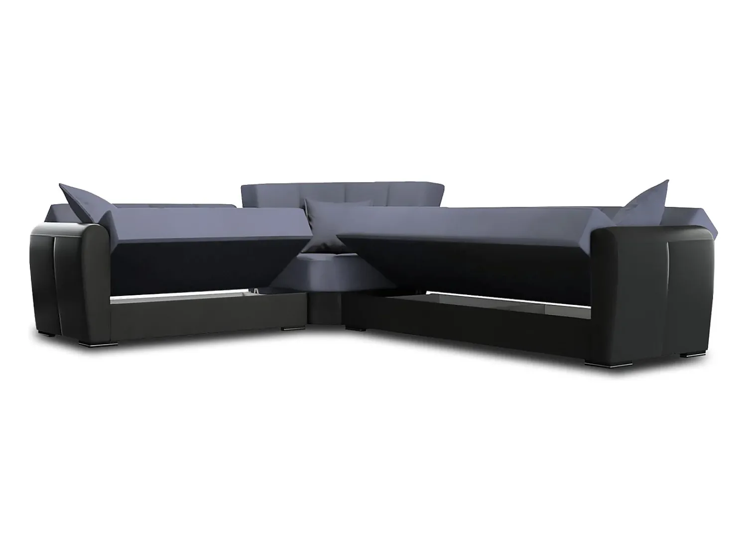 Best Dmora Divano letto con penisola Matias, Divano contenitore ad angolo in ecopelle e tessuto, Sofà con apertura click-clack, 305x238h91 cm, Nero e Grigio Preto