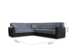 Best Dmora Divano letto con penisola Matias, Divano contenitore ad angolo in ecopelle e tessuto, Sofà con apertura click-clack, 305x238h91 cm, Nero e Grigio Preto