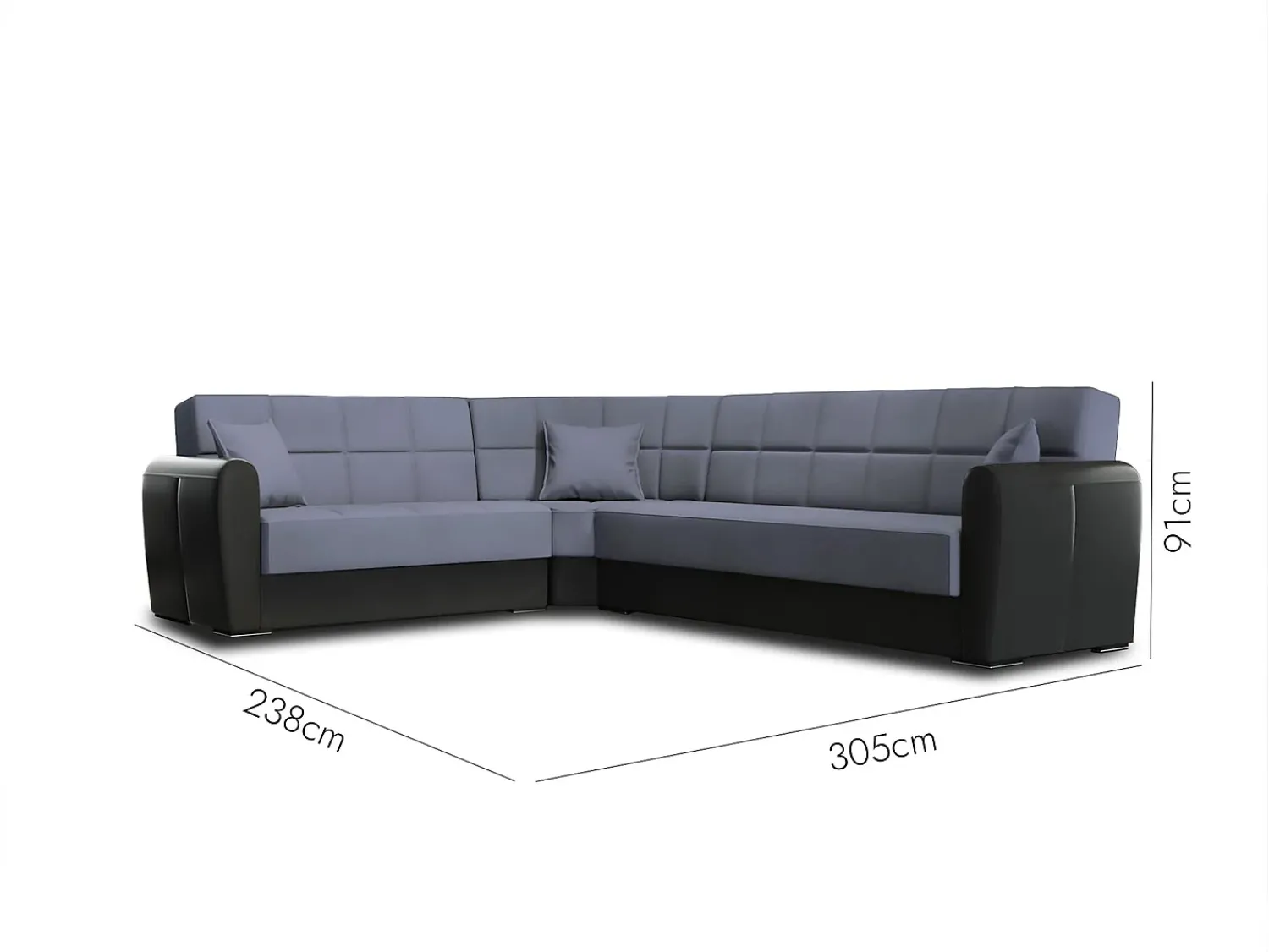 Best Dmora Divano letto con penisola Matias, Divano contenitore ad angolo in ecopelle e tessuto, Sofà con apertura click-clack, 305x238h91 cm, Nero e Grigio Preto