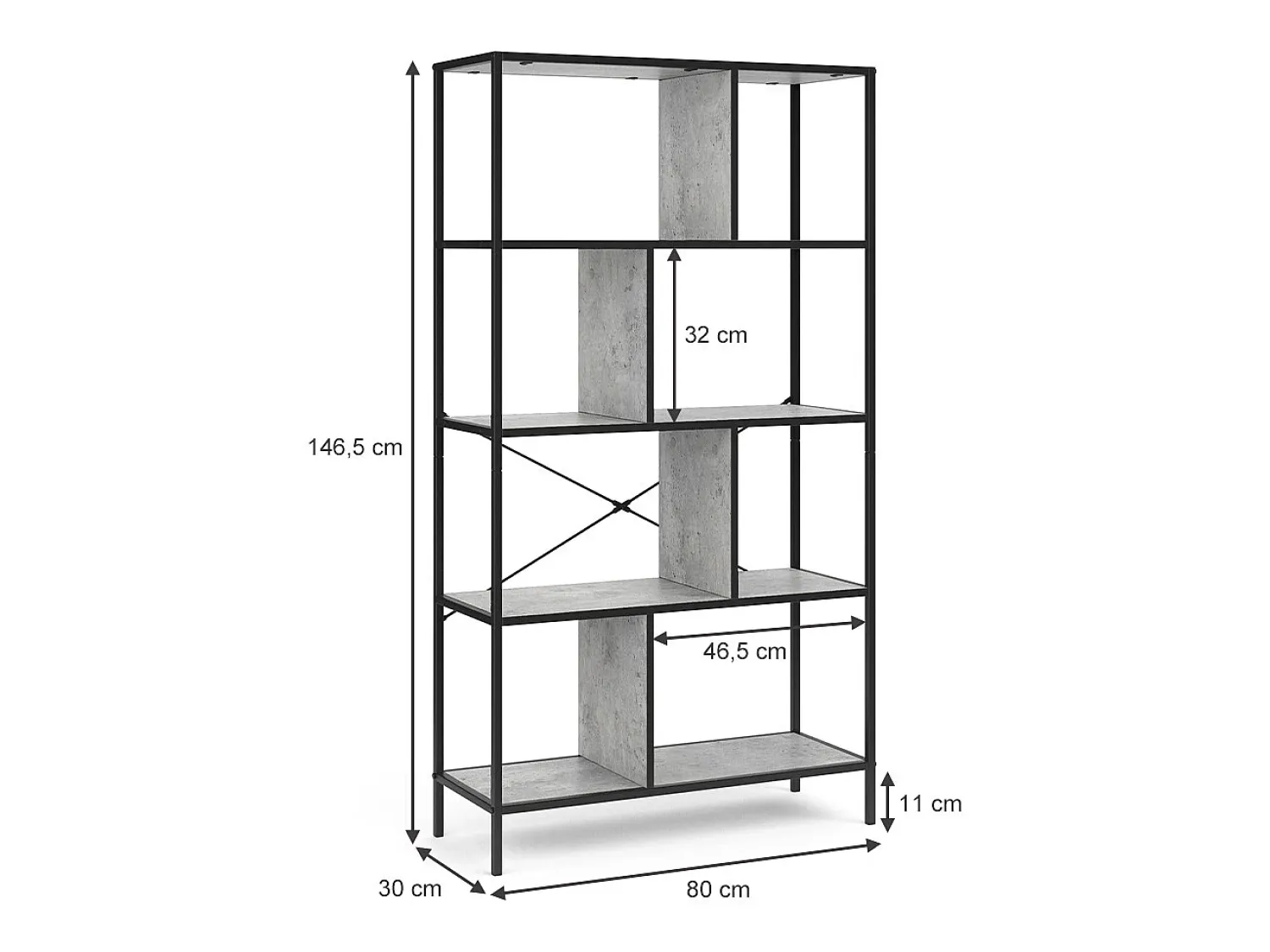 Vicco Divisória de sala betão 80x30x146 fyrk^ Prateleira