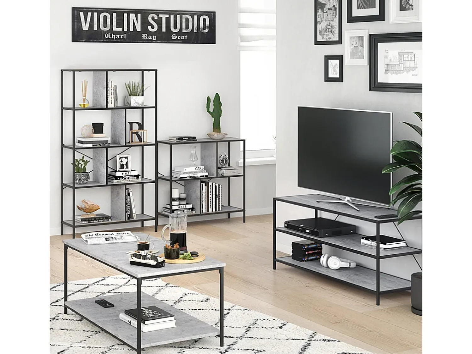 Vicco Divisória de sala betão 80x30x146 fyrk^ Prateleira