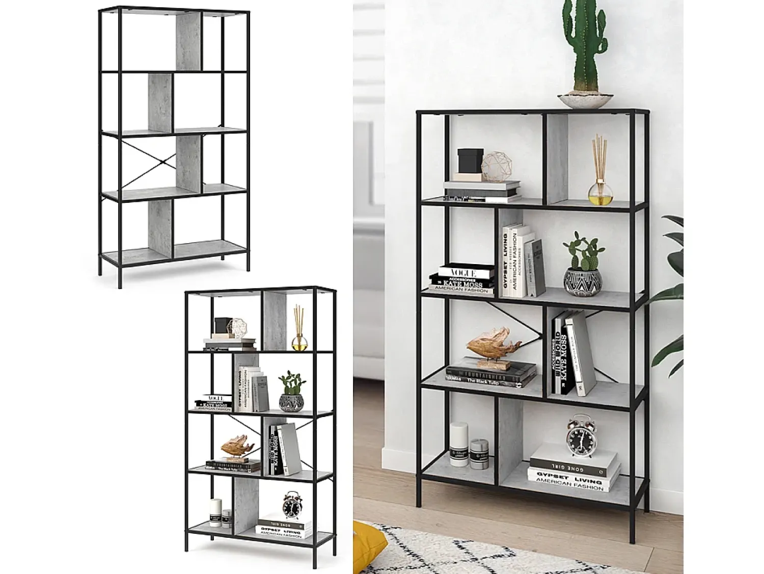 Vicco Divisória de sala betão 80x30x146 fyrk^ Prateleira
