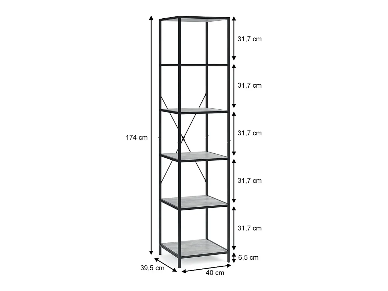 Prateleira|Vicco Divisória de sala betão 40x39.5x174 fyrk Cinzento claro