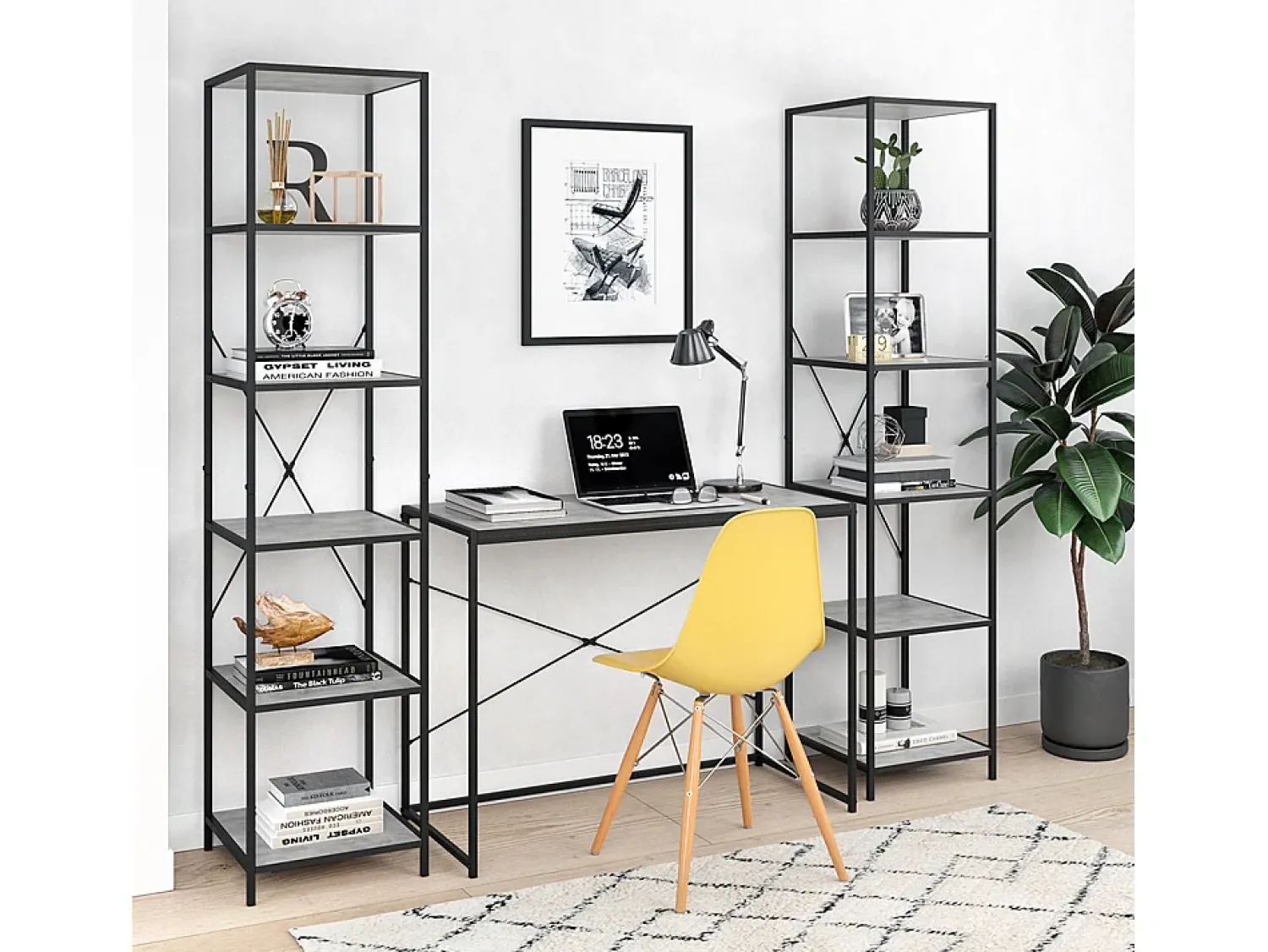 Prateleira|Vicco Divisória de sala betão 40x39.5x174 fyrk Cinzento claro