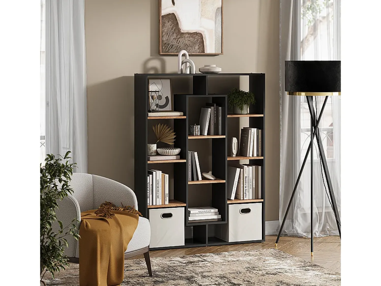 Prateleira*Vicco Divisória de sala carvalho antracite/goldkraft 107.2x29x143 Cinza antracite