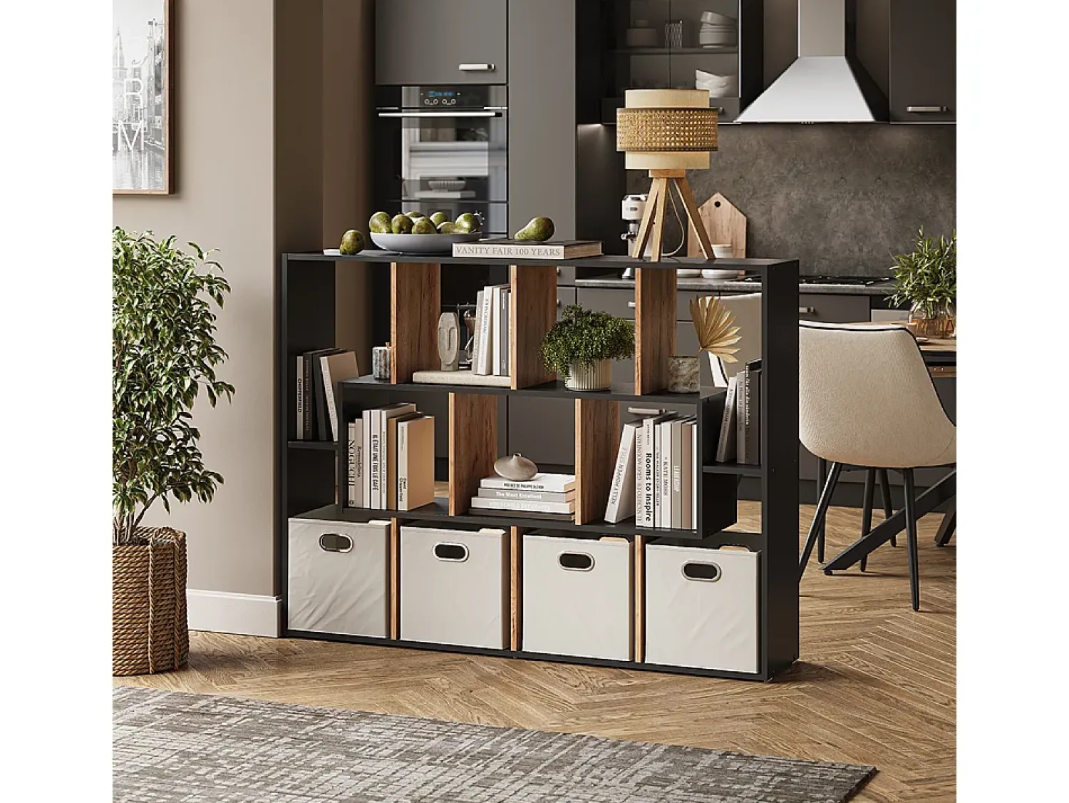 Prateleira*Vicco Divisória de sala carvalho antracite/goldkraft 107.2x29x143 Cinza antracite