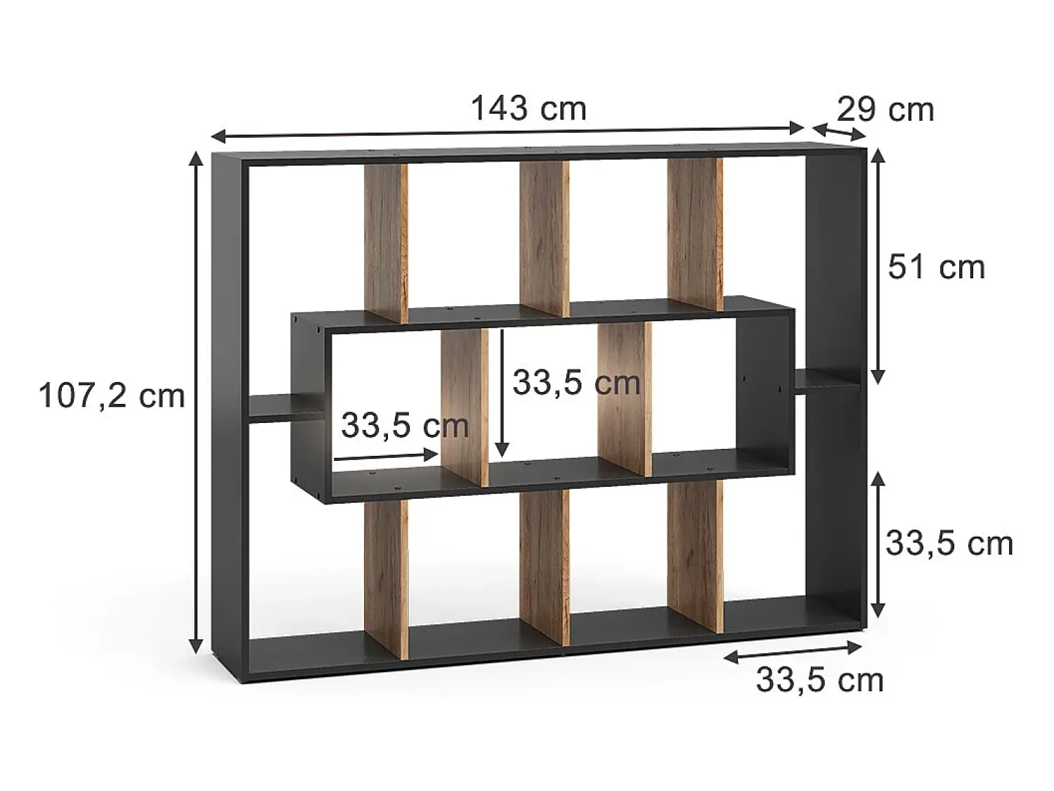 Prateleira*Vicco Divisória de sala carvalho antracite/goldkraft 107.2x29x143 Cinza antracite