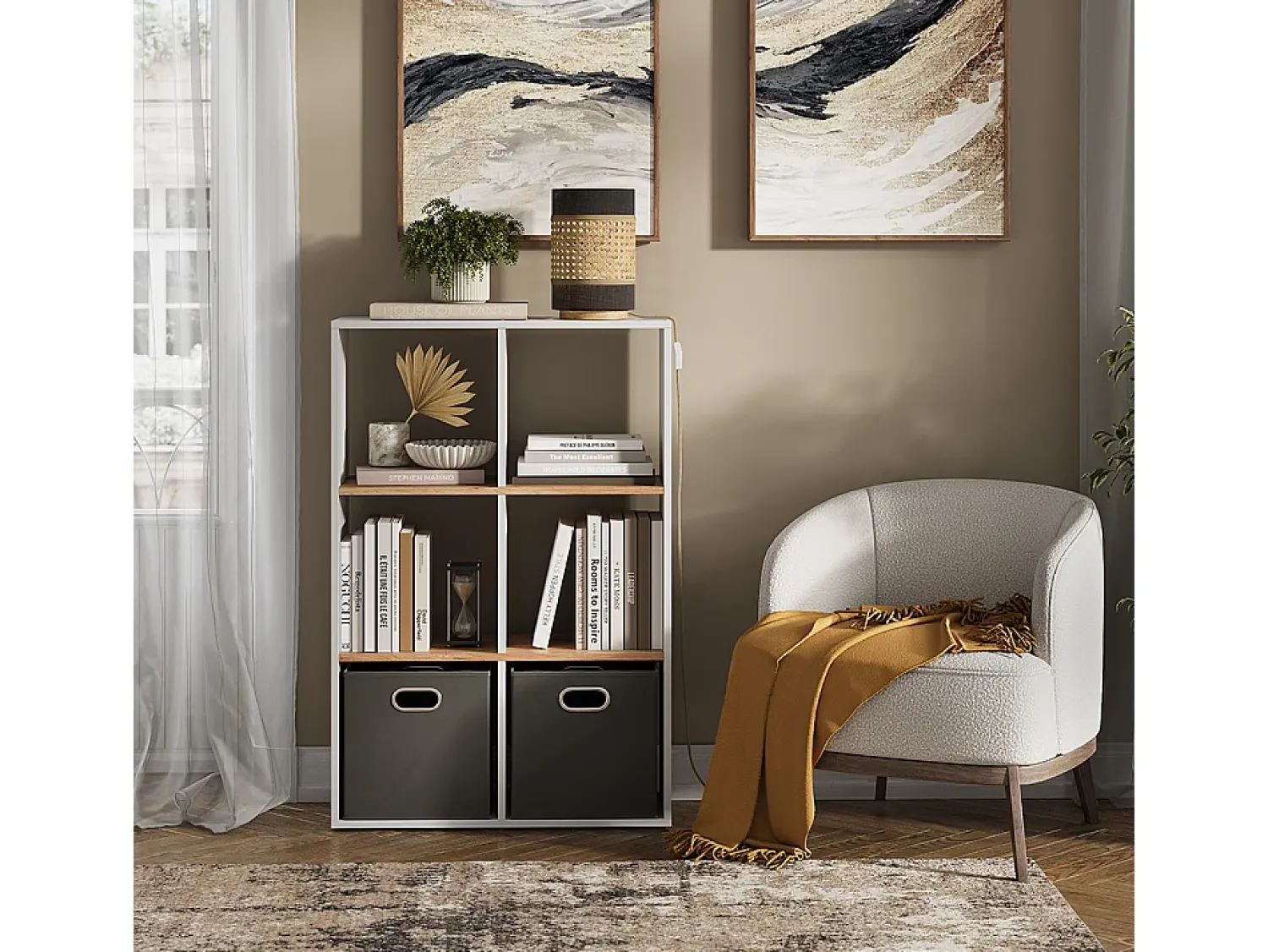Vicco Divisória de sala carvalho branco/dourado 72x29x107.8 karree Natural escuro