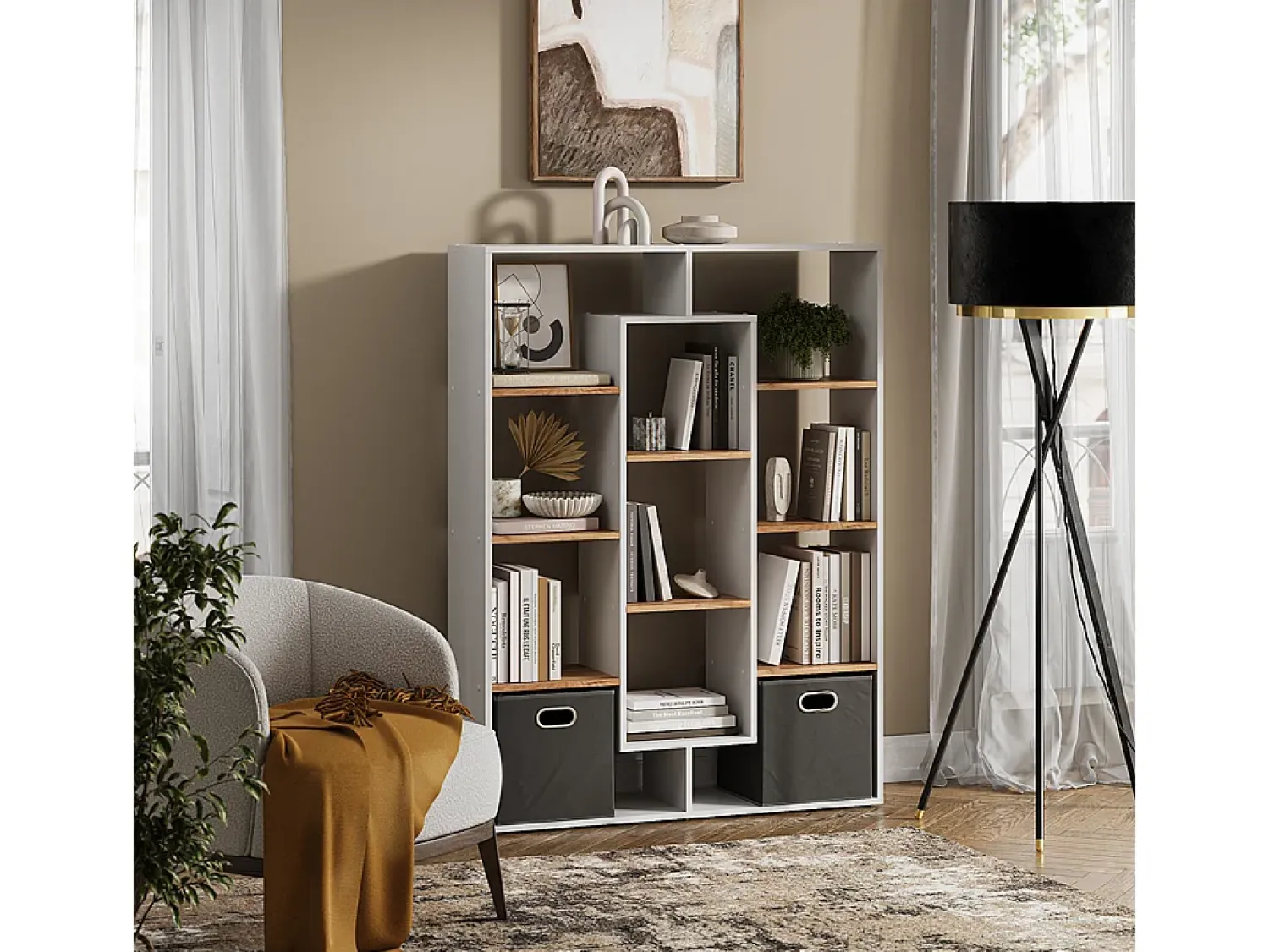 Prateleira|Vicco Divisória de sala carvalho branco/dourado 107.2x29x143 Natural escuro