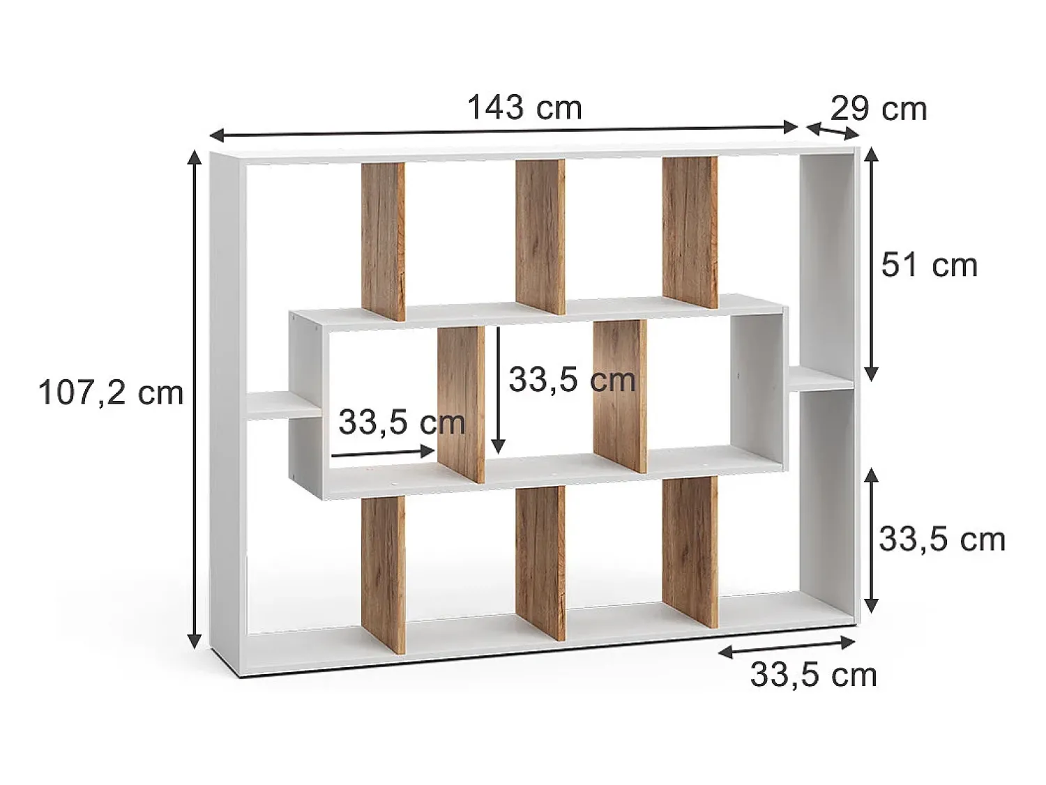 Prateleira|Vicco Divisória de sala carvalho branco/dourado 107.2x29x143 Natural escuro