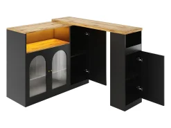 Hauss Spole Draaibare barkast met 4 deuren en LED-verlichting - Glazen deuren - Houtnerf bovenblad - Zwart^ Móvel De Bar