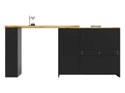 Hauss Spole Draaibare barkast met 4 deuren en LED-verlichting - Glazen deuren - Houtnerf bovenblad - Zwart^ Móvel De Bar