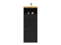Hauss Spole Draaibare barkast met 4 deuren en LED-verlichting - Glazen deuren - Houtnerf bovenblad - Zwart^ Móvel De Bar