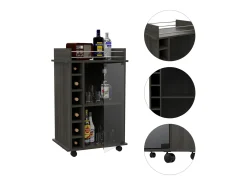 TuHome Dukat Bar Trolley, com rodas e porta de vidro^ Móvel De Bar