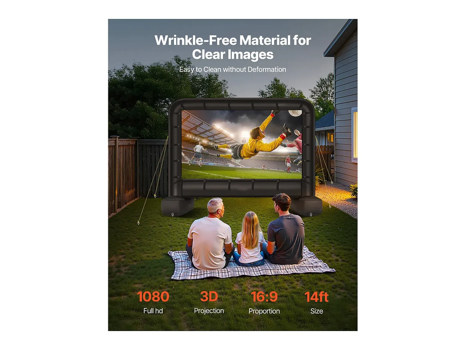 Ecrã de Projeção Inflável SucceBuy, Diagonal de 427 Cm, Formato 16:9, 600D, Lavável, com Saco de Armazenamento Portátil, para Exterior, Cinema em Casa^ Móvel De Tv