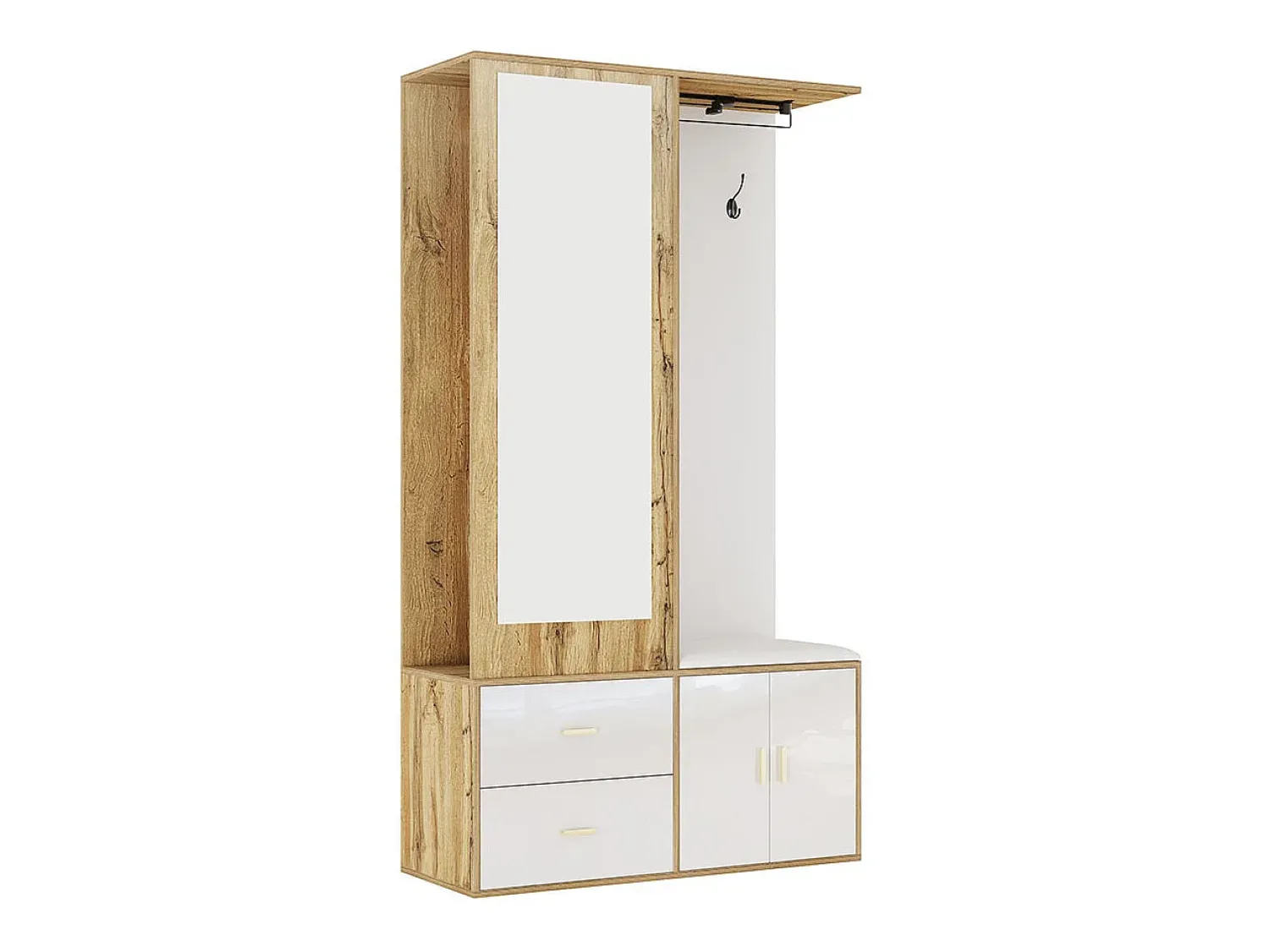 Sale KOMHTOM Elegante conjunto de roupeiro em e madeira crua com espelho, sapateira, banco para sapatos com ganchos e cabides deslizantes Branco