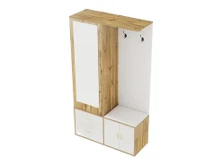 Sale KOMHTOM Elegante conjunto de roupeiro em e madeira crua com espelho, sapateira, banco para sapatos com ganchos e cabides deslizantes Branco