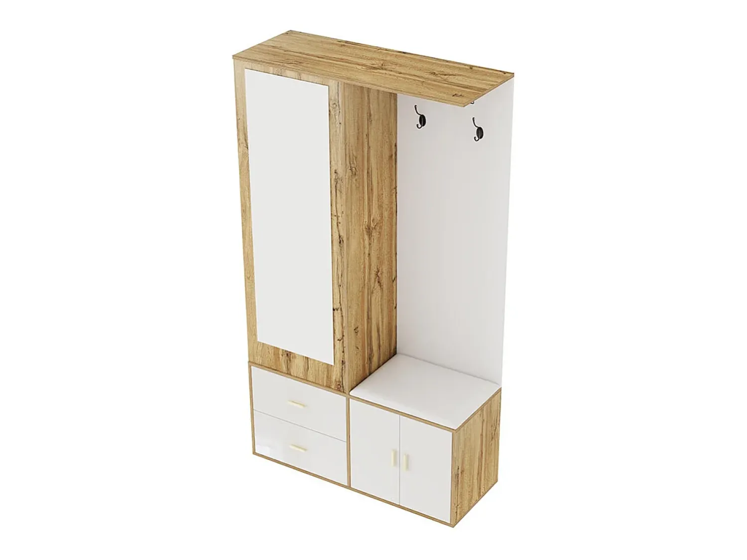 Sale KOMHTOM Elegante conjunto de roupeiro em e madeira crua com espelho, sapateira, banco para sapatos com ganchos e cabides deslizantes Branco
