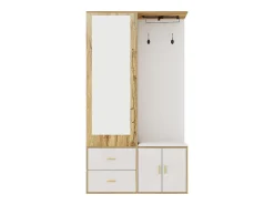 Sale KOMHTOM Elegante conjunto de roupeiro em e madeira crua com espelho, sapateira, banco para sapatos com ganchos e cabides deslizantes Branco