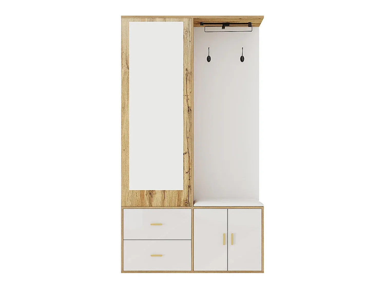 Sale KOMHTOM Elegante conjunto de roupeiro em e madeira crua com espelho, sapateira, banco para sapatos com ganchos e cabides deslizantes Branco