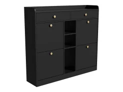 Móvel De Arrumação|Sapateira* Elegante sapateira com 4 portas articuladas, 2 gavetas, 3 compartimentos abertos, Preto