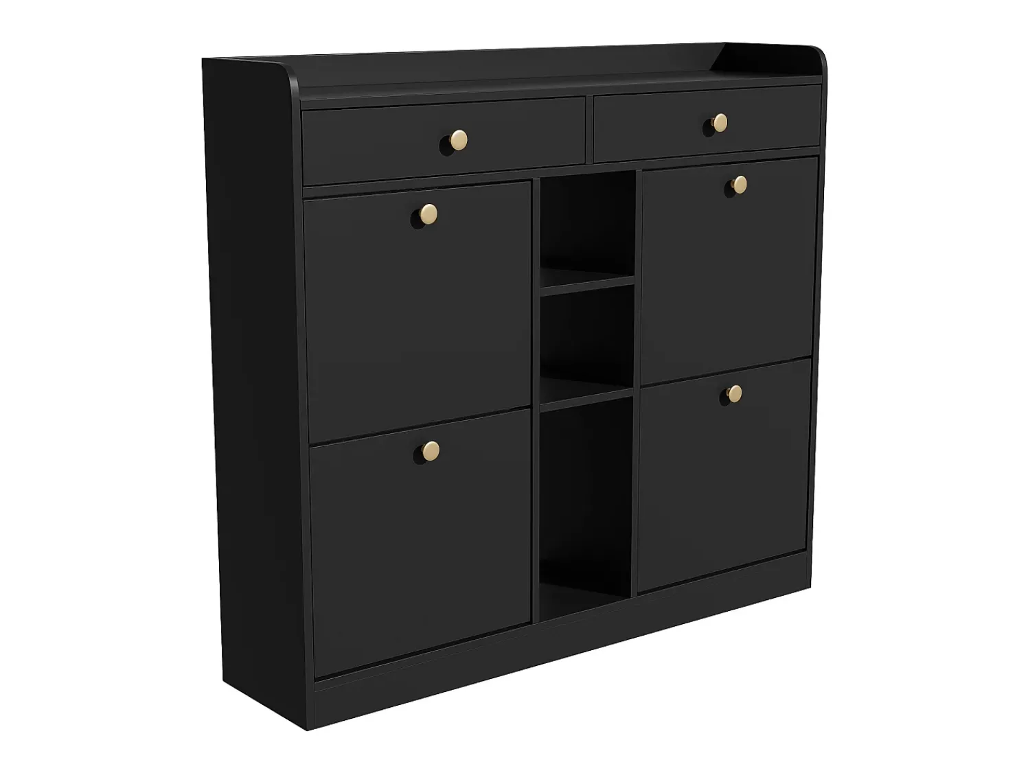 Móvel De Arrumação|Sapateira* Elegante sapateira com 4 portas articuladas, 2 gavetas, 3 compartimentos abertos, Preto