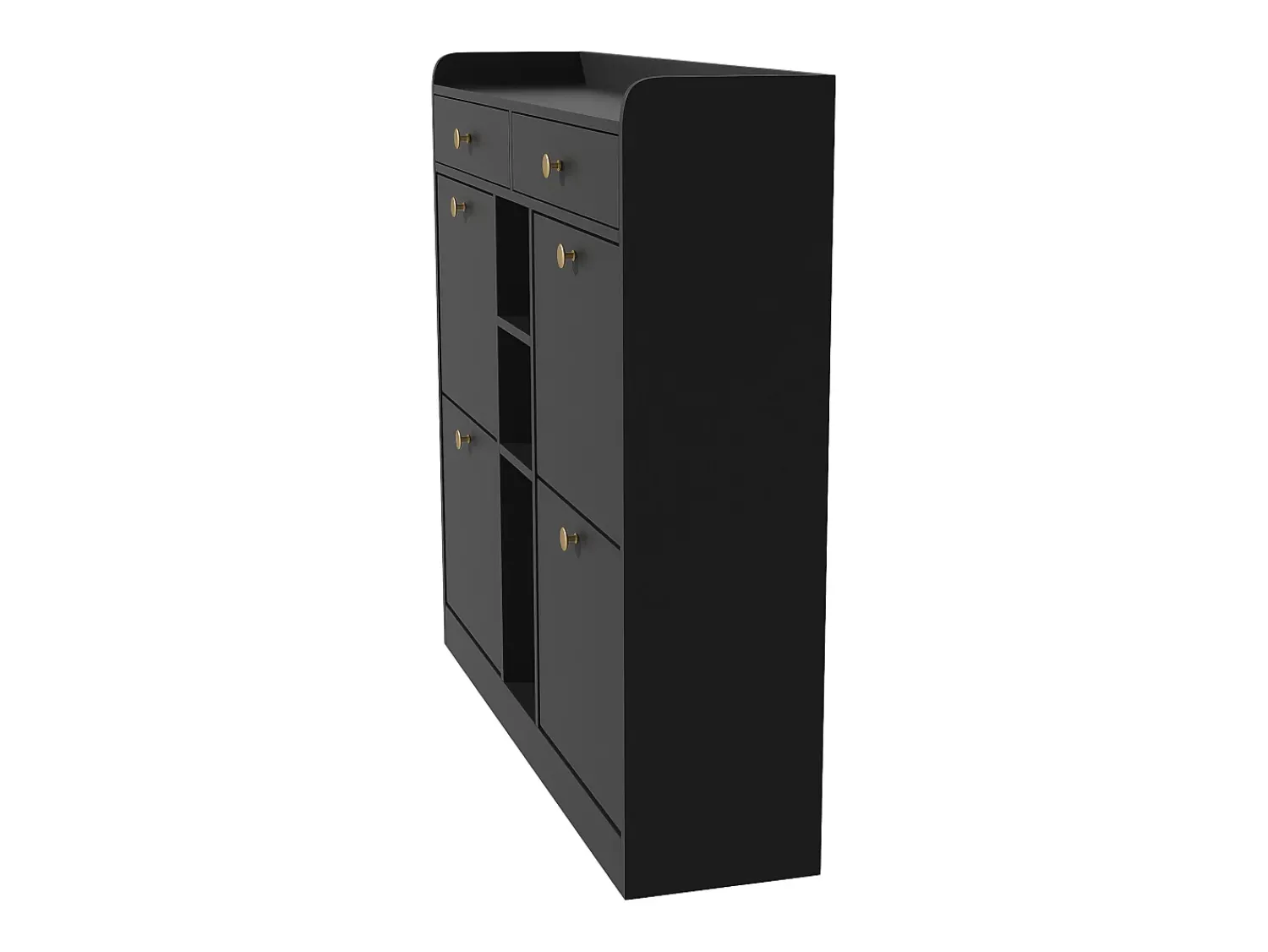 Móvel De Arrumação|Sapateira* Elegante sapateira com 4 portas articuladas, 2 gavetas, 3 compartimentos abertos, Preto