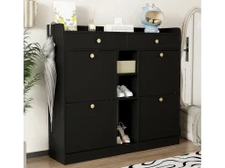 Móvel De Arrumação|Sapateira* Elegante sapateira com 4 portas articuladas, 2 gavetas, 3 compartimentos abertos, Preto