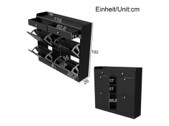 Móvel De Arrumação|Sapateira* Elegante sapateira com 4 portas articuladas, 2 gavetas, 3 compartimentos abertos, Preto