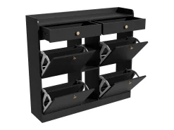 Móvel De Arrumação|Sapateira* Elegante sapateira com 4 portas articuladas, 2 gavetas, 3 compartimentos abertos, Preto