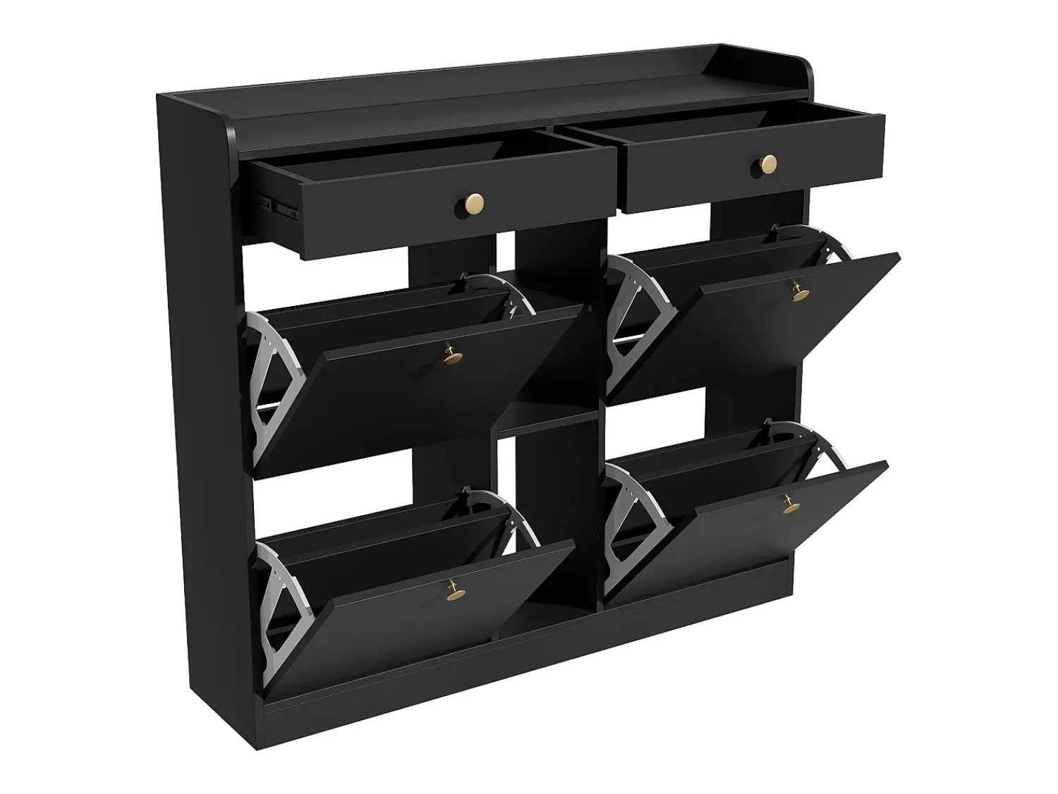Móvel De Arrumação|Sapateira* Elegante sapateira com 4 portas articuladas, 2 gavetas, 3 compartimentos abertos, Preto
