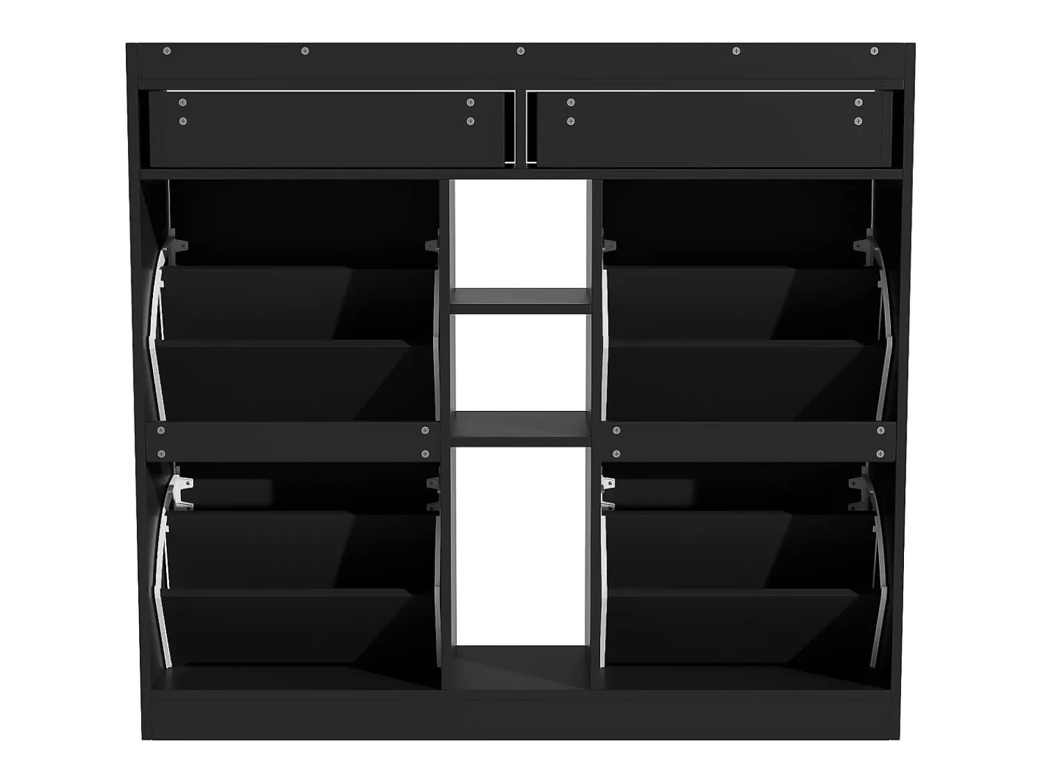 Móvel De Arrumação|Sapateira* Elegante sapateira com 4 portas articuladas, 2 gavetas, 3 compartimentos abertos, Preto