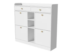 Móvel De Arrumação|Sapateira| Elegante sapateira com 4 portas articuladas, 2 gavetas, 3 compartimentos abertos, Branco