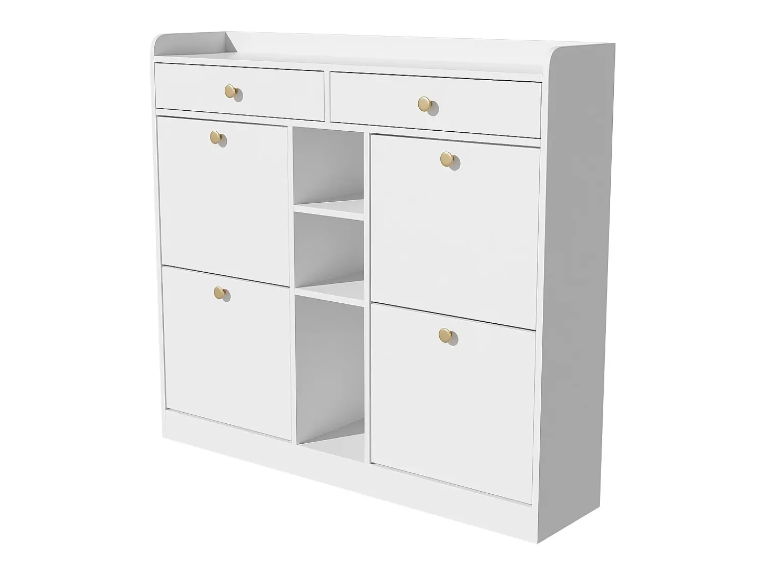 Móvel De Arrumação|Sapateira| Elegante sapateira com 4 portas articuladas, 2 gavetas, 3 compartimentos abertos, Branco