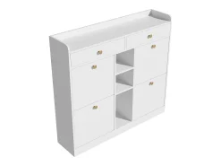 Móvel De Arrumação|Sapateira| Elegante sapateira com 4 portas articuladas, 2 gavetas, 3 compartimentos abertos, Branco